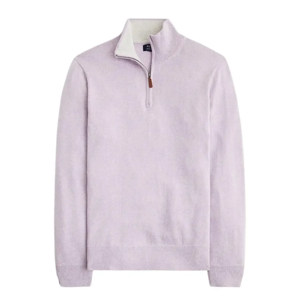 NWT J. Crew Men's Cotton Quarter-Zip Heather Light Purple Wisteria  S